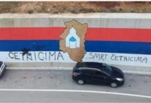 Под окриљем ноћи оскрнављења тробојка у Плужинама: „Црна Горо. Смрт четницима“ (ФОТО)