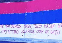 (ФОТО) “СРАМ БИЛО ИЗРОДЕ ШТО НА СРПСТВО УДАРИШЕ!“ Тробојка у Кучима украшена стиховима тробојка